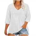 thumbnail image 1 of Kmdttou Up to 40% off! Women's Plus-Size V-neck Sequined 3/4t Sleeve Solid Color Casual Tops on Clearance!, 1 of 8