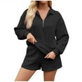 thumbnail image 1 of Kmdttou Up to 40% off! Women's Solid Color Half Zipper Lapel Sweatshirt With Pocket And Short Pants Two-piece Set on Clearance!, 1 of 7