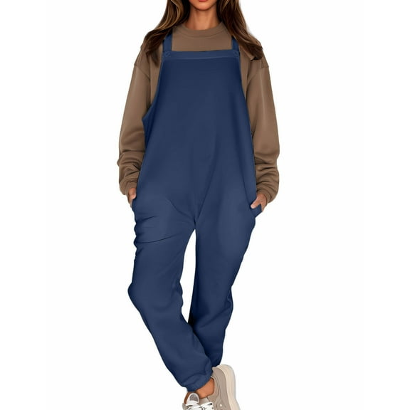 Kmdttou Up to 50% off! Womens Overalls Casual Loose Dungarees Romper Baggy Playsuit Solid Color Pockets Sweatpants Jumpsuit on Clearance!