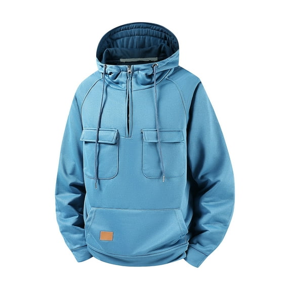 Kmdttou Waterproof Rain Jacket Men Lightweight Outdoor Raincoat Hooded for Hiking skiing Personalized Stand Up Collar Tactical Hoodie Warm And Loose Solid Color With Velvet Knit Sweater Sky Blue M