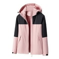 thumbnail image 1 of Kmdttou Waterproof Rain Jacket Women Warm Winter Snow Coat Mountain Windbreaker Hooded Raincoat Jacket Pink 2XL, 1 of 3