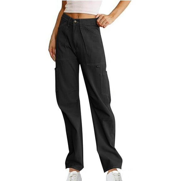 Kmdttou Wide-leg Pants Loose And Casual Multi Pocket Straight Leg High Waisted Work Pants Long Pants