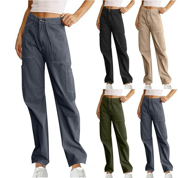 Kmdttou Wide-leg Pants Loose And Casual Multi Pocket Straight Leg High Waisted Work Pants Long Pants