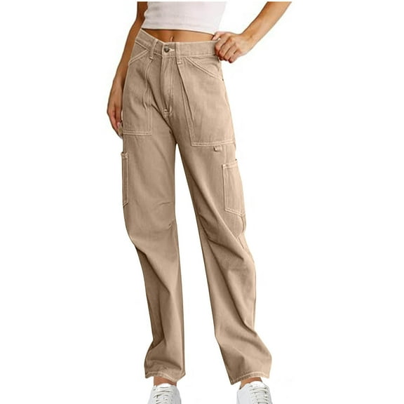 Kmdttou Wide-leg Pants Loose And Casual Multi Pocket Straight Leg High Waisted Work Pants Long Pants