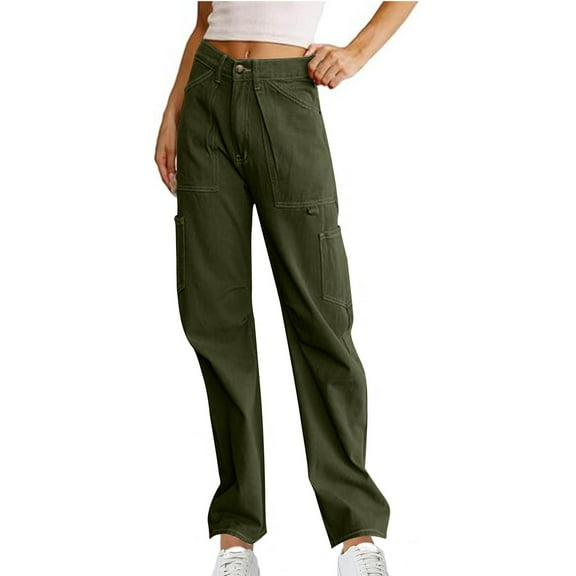 Kmdttou Wide-leg Pants Loose And Casual Multi Pocket Straight Leg High Waisted Work Pants Long Pants