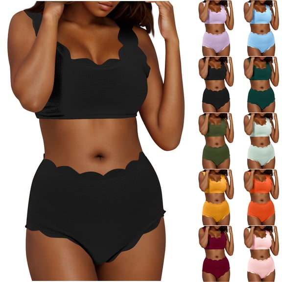 Kmdttou Wimsuit Coverup for Women Fashion Bikini Set Swimsuit Two Piece Solid Color Swimwear Up to 65% off!