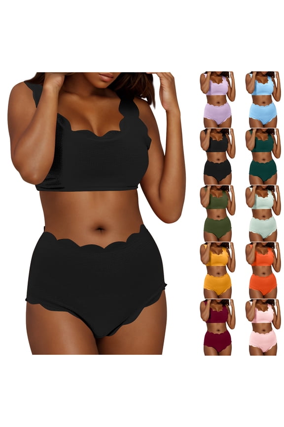 Wimsuit Coverup for Women Fashion Bikini Set Swimsuit Two Piece Solid Color Swimwear Up to 65% off!
