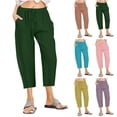 thumbnail image 1 of Kmdttou Women Casual Linen Drawstring Elastic Waist Wide Leg Pants Cropped Trousers on Clearance!, 1 of 6