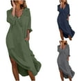 thumbnail image 1 of Kmdttou Women Casual Long Sleeve Dress Summer Dresses 2025 Solid Color Relaxed Fit Pockets Turn Down Collar Dresses,Women's Long Dresses Flowy Maxi for Beach, 1 of 7
