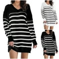thumbnail image 1 of Kmdttou Women Fashion Plus Size Casual Solid Color V Neck Long Sleeve Sweater Knitted Stripe Dress,Fashionable Casual Dresses for Women 2025, 1 of 5