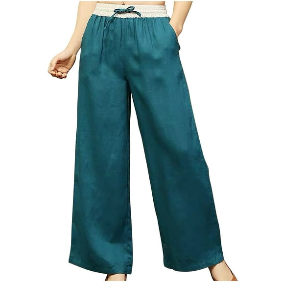 Kmdttou Women Loose Fitting High Waisted Linen Wide Leg Long Pants Appear Slim And Color Pants