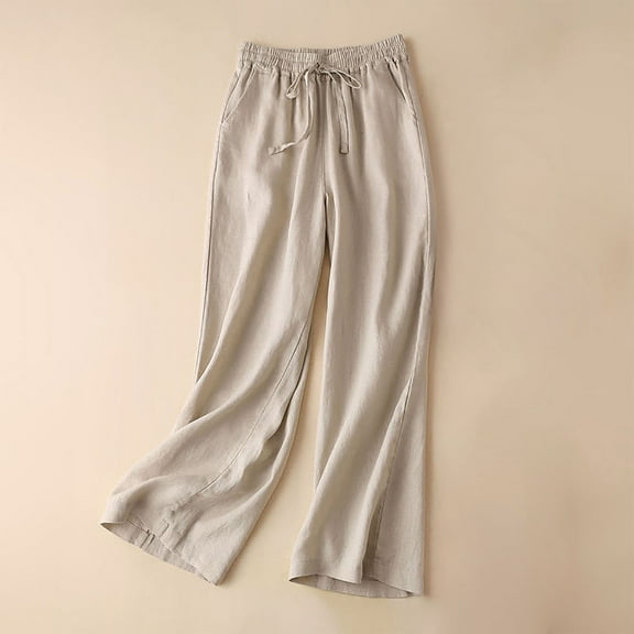 Kmdttou Women Loose Fitting High Waisted Linen Wide Leg Long Pants Appear Slim And Color Pants