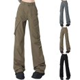 thumbnail image 1 of Kmdttou Women Plus Size Flap High Waisted Work Pants Multi-Pockets Versatile Straight Leg Pants Trousers, 1 of 7
