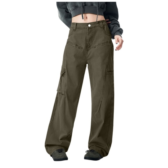 Kmdttou Women Plus Size Mid-waist Pocket Overalls Casual Pants In Spring And Summer M-3XL