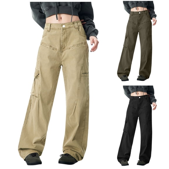 Kmdttou Women Plus Size Mid-waist Pocket Overalls Casual Pants In Spring And Summer M-3XL