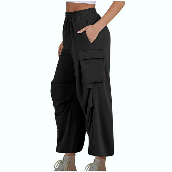 Kmdttou Women Plus Size Solid Color Fashionable And Comfortable High Waisted Workwear Pants With 8 Pockets For Casual Wear