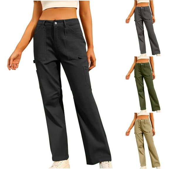 Kmdttou Women Plus Size Trendy And Casual Multi Pocket Loose Wide Leg Work Pants Long Pants