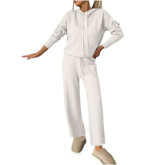 Kmdttou Women Pullover Hoodie Pockets for Women' Fall And Winter Casual Solid Color Fashionable Hooded Top And Wide Leg Drawstring Pants Set Suit on Clearance!