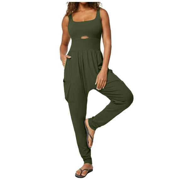 Kmdttou Women Pullover Hoodie Pockets for Women's Casual Solid Color Hollow Out Jumpsuit on Clearance!
