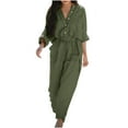 thumbnail image 1 of Kmdttou Women Pullover Hoodie Pockets for Women's Spring And V-Neck Solid Color Sleeve Pocket Belt Button Cargo Jumpsuit on Clearance!, 1 of 8