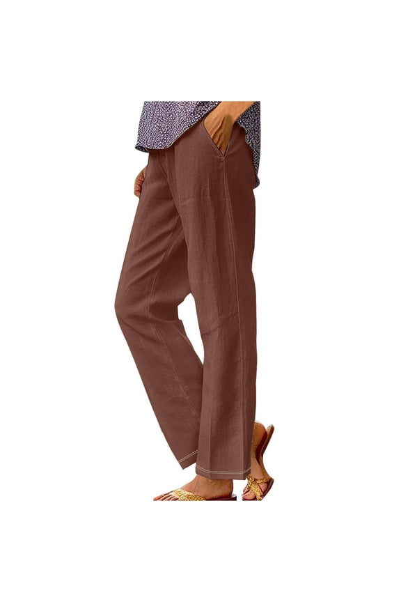 Women'S Spring Printed Elasticated Waist Full Length Casual Pants Nine-Point Pants
