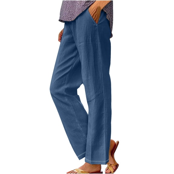 Kmdttou Women'S Spring Printed Elasticated Waist Full Length Casual Pants Nine-Point Pants