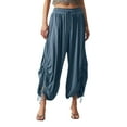 thumbnail image 1 of Kmdttou Women Solid Color Drawstring Linen Casual Loose Casual Wide Leg Straight Leg Cropped Pants With Pockets Cropped Pants, 1 of 8