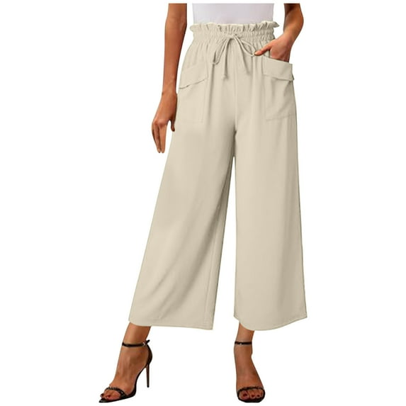 Kmdttou Women Summer Comfortable Casual Slim High Waist Solid Color Cotton Linen Pocket Pants