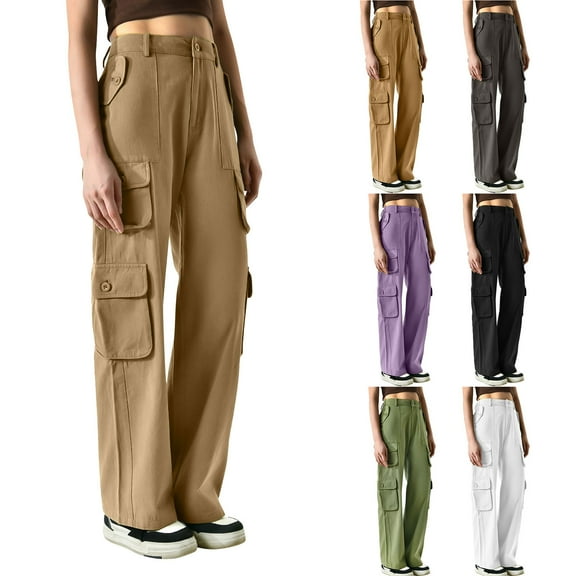 Kmdttou Women Wide Leg Cargo Pants For High Waist Straight Leg Cargo Pants Workout Cargo Pants For Fall With Multi Pocket