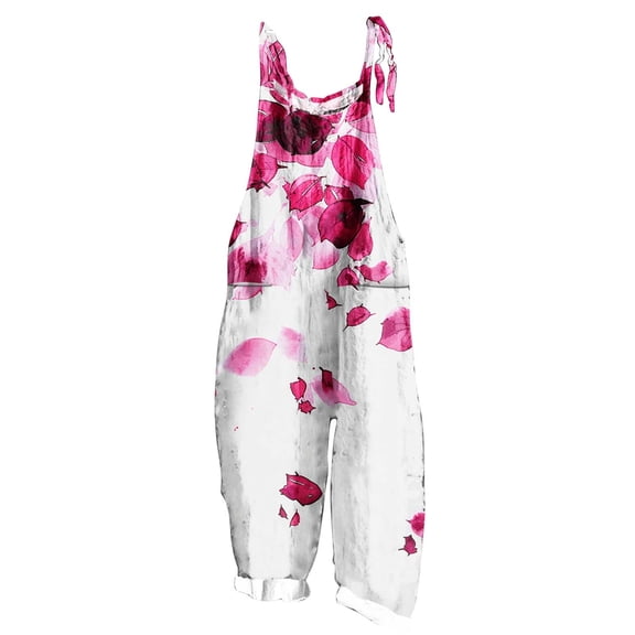 Kmdttou Women Wide Leg Cargo Pants Print Sleeveless Two Pocket Casual Overalls Jumpsuit Jumpsuit Pants