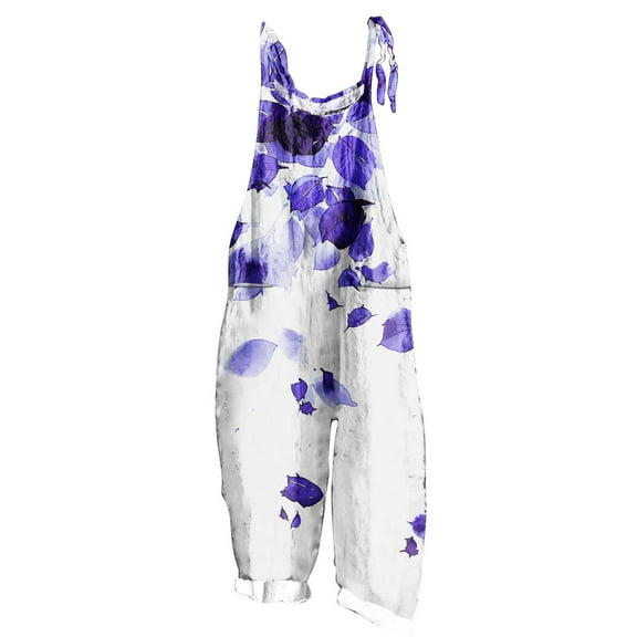 Kmdttou Women Wide Leg Cargo Pants Print Sleeveless Two Pocket Casual Overalls Jumpsuit Jumpsuit Pants