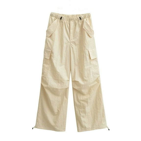 Kmdttou Women Wide Leg Elasticated Waist Casual Leg Corset Multi-pocket Sports Cargo Pants And Pants