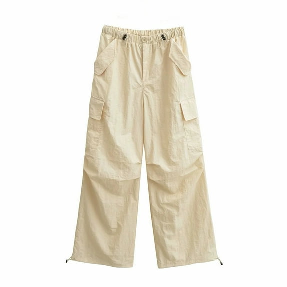 Kmdttou Women Wide Leg Elasticated Waist Casual Leg Corset Multi-pocket Sports Cargo Pants And Pants