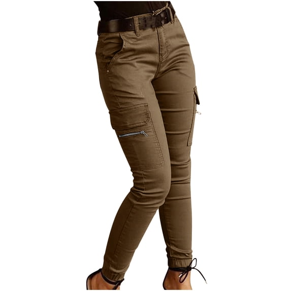 Kmdttou Women Wide Leg Fashion Casual Low-rise Button Solid Color Pocket Cargo Pants Casual Pants