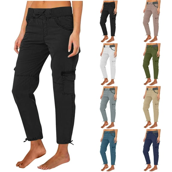 Kmdttou Women Wide Leg Fashion Casual Solid Color High Waist Cargo Pants A-Line Loose Wide Leg Pocket Drying Long Pants S-3XL