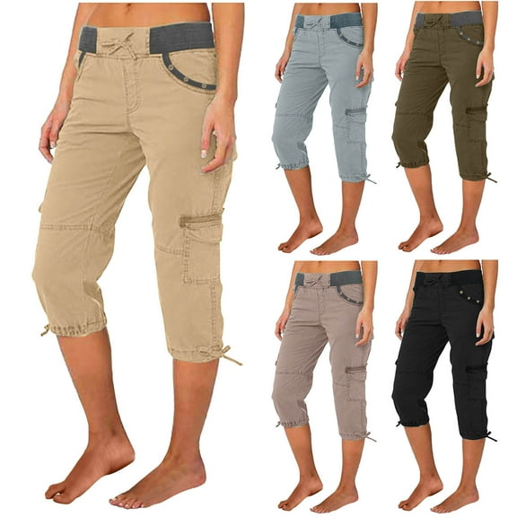Kmdttou Women Wide Leg Fashion Casual Solid Color High Waist Cargo Pants A-Line Loose Wide Leg Pocket Drying Pants S-3XL