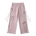 thumbnail image 1 of Kmdttou Women Wide Leg High-Waist Lace-Up Drawstring Straight Leg Cargo Belt Pocket Pants, 1 of 4