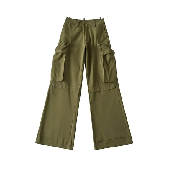 Kmdttou Women Wide Leg Low-rise Baggy Three-dimensional Cargo Pants With Large Pockets