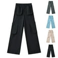 thumbnail image 1 of Kmdttou Women Wide Leg Low-rise Multi-pocket Patchwork Casual Straight Leg Wide-leg Cargo Pants, 1 of 6