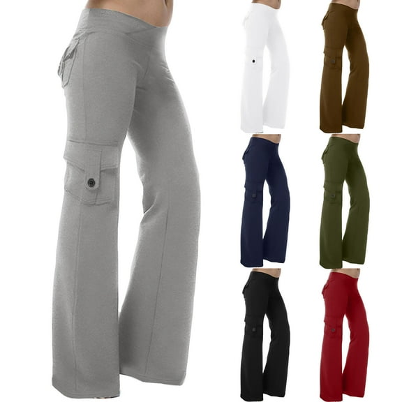 Kmdttou Women Wide Leg Yoga Leggings For High Waisted Yoga Casual Pants Workout Leggings Cargo With 4 Pockets Yoga Pants