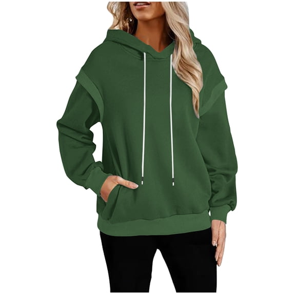 Women's 2025 Hoodies Button Collar Drawstring Hooded Fashion Loose Long Sleeve Pullover Hoodie Fleece Warm Solid Color Drawstring Pulover Tops Sweatshirts