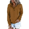 thumbnail image 1 of Kmdttou Women's 2025 Hoodies Button Collar Drawstring Hooded Hooded Color Long-sleeved Sweatshirt Casual Blouse Pullover Tops on Clearance!, 1 of 6