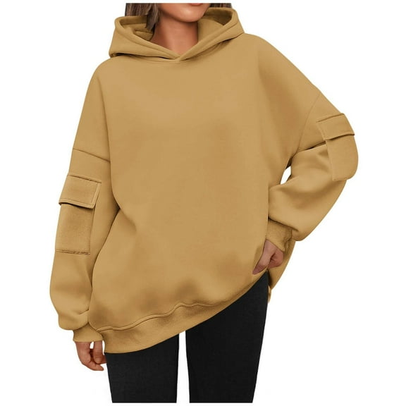 Women's 2025 Hoodies Button Collar Drawstring Hooded Solid Color Long Sleeved Pocket Loose Hooded Top Sweatshirt