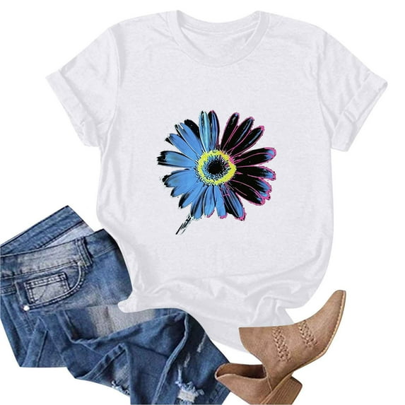 Kmdttou Women's Custom POD T-Shirts Womens Summer Tops Fashionable Printed Short Sleeved Crewneck T-shirt Top Gift for Women