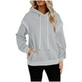 thumbnail image 1 of Women's Essentials Hoodie for Fashion Loose Long Sleeve Pullover Hoodie Fleece Warm Solid Color Drawstring Pulover Tops Sweatshirts, 1 of 5