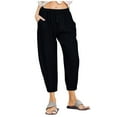 thumbnail image 1 of Kmdttou Women's Fashionable And Casual Solid Color Elastic Drawstring Waistband Capris on Clearance!, 1 of 6