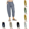 thumbnail image 1 of Kmdttou Women's Fashionable And Casual Solid Color Elastic Drawstring Waistband Capris on Clearance!, 1 of 7