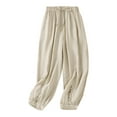 thumbnail image 1 of Kmdttou Women's Fashionable Casual Solid Color Cotton And Linen Straight Leg Wide Leg Pants, 1 of 3