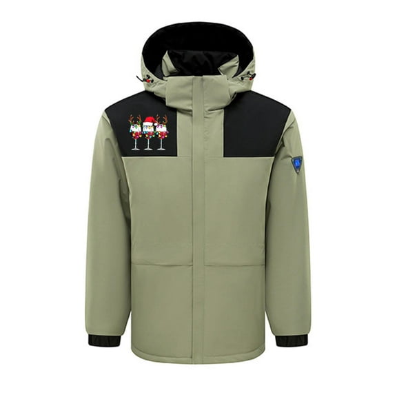 Kmdttou Women's Heated Waterproof Rain Jacket Warm Winter Snow Coat Mountain Windbreaker Hooded Raincoat Jacket Army Green S