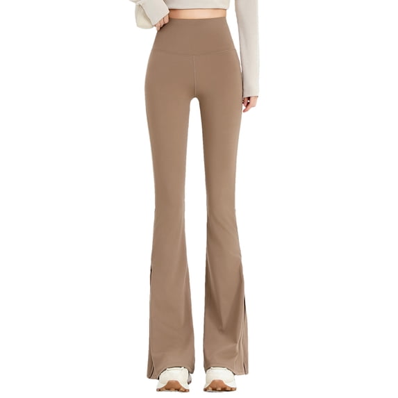 Kmdttou Women's High Waist Yoga Pants for Women Fashion Solid Color High Waist Leggings With Yoga Sport Elastic Zipper Flare Pants